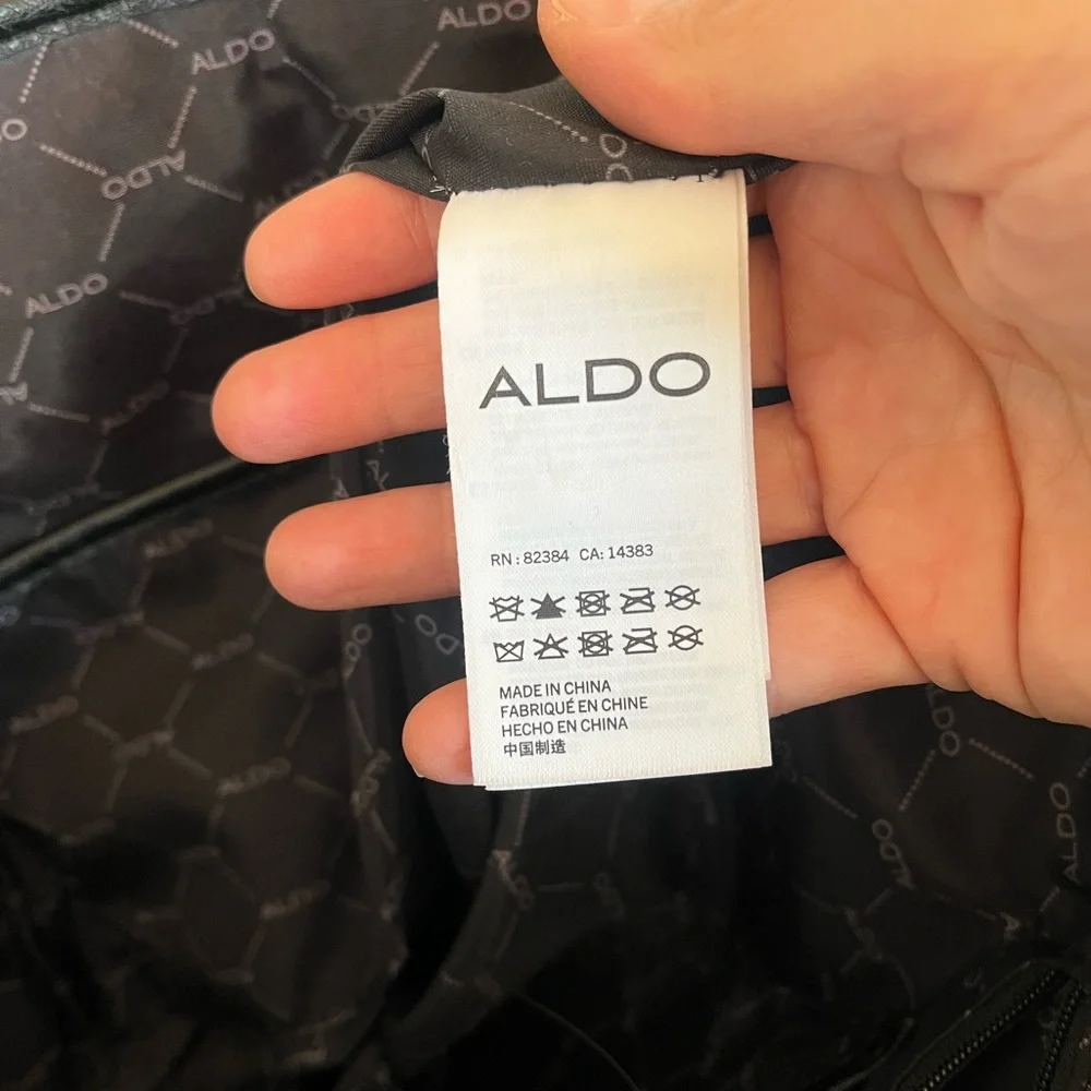 ALDO black natural straw tote bag tassel gold hardware embellishment - Picture 15 of 16